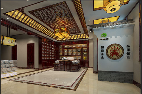 资中古朴典雅的中式茶叶店大堂设计效果图